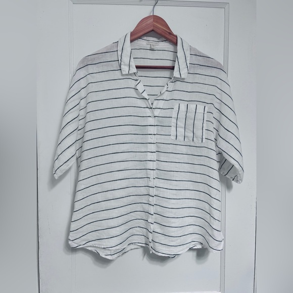 Garnet Hill Tops - Garnet Hill Striped Linen Button-Up Shirt | Size 12